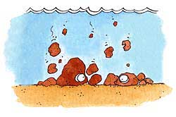 illustration pieces of rock sinking